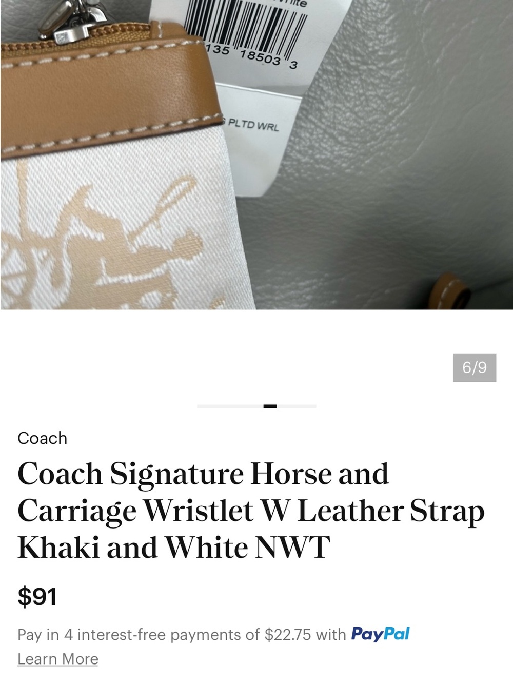 Coach Horse & Carriage Signature Canvas Wristlet Pouch Khaki and White - Picture 16 of 16